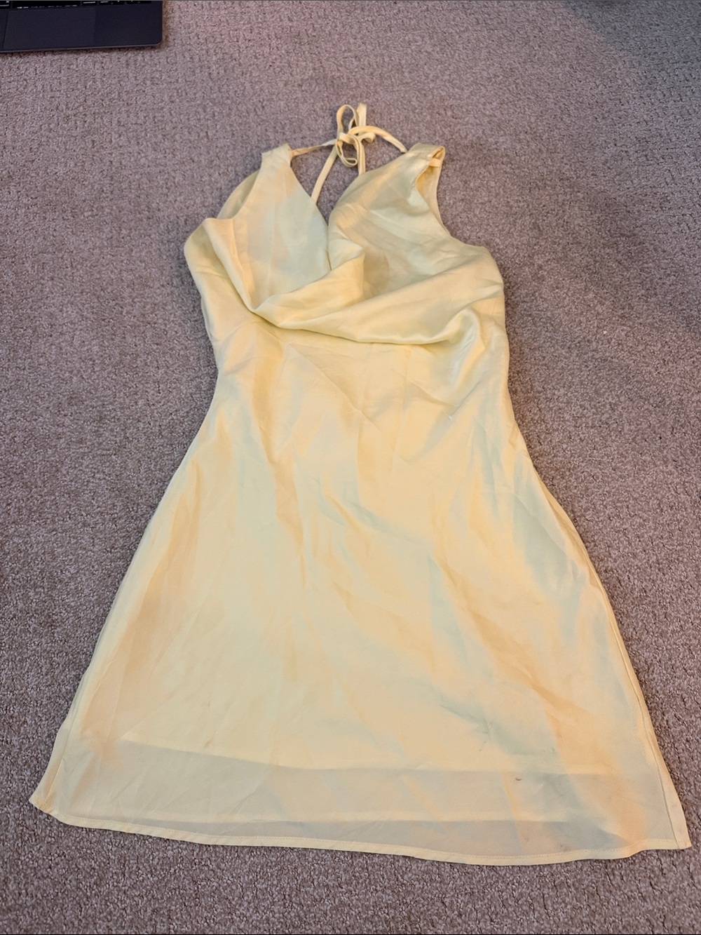 Peppermayo Pale Yellow Halter Cowl Mini Dress